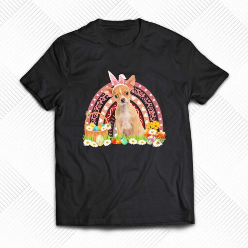 Easter Bunny Pink Dog Tan Chihuahua Rainbow Shirt