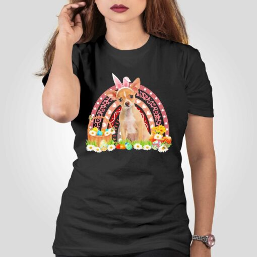 Easter Bunny Pink Dog Tan Chihuahua Rainbow Shirt