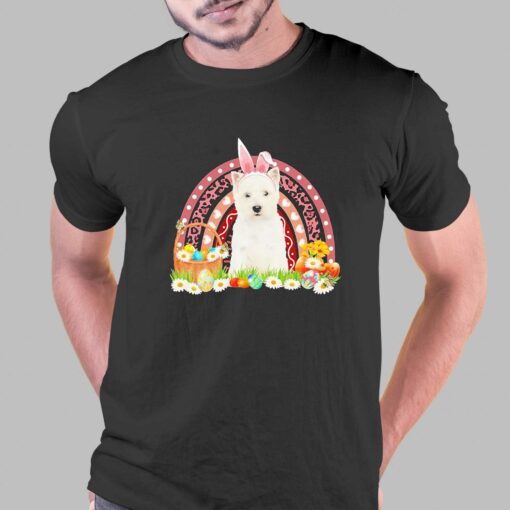 Easter Bunny Pink Dog West Highland White Terrier Rainbow Shirt