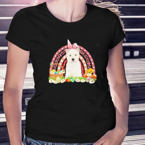 Easter Bunny Pink Dog West Highland White Terrier Rainbow Shirt