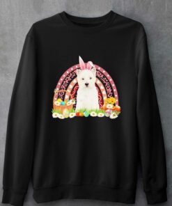 Easter Bunny Pink Dog West Highland White Terrier Rainbow Shirt 4