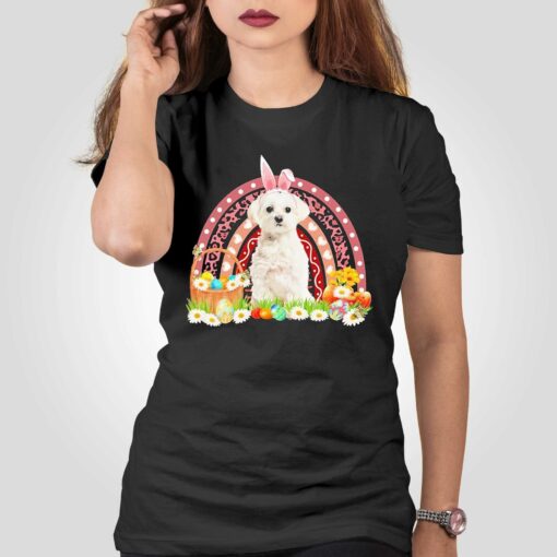 Easter Bunny Pink Dog White Maltese Rainbow Shirt