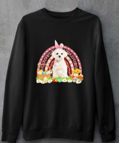 Easter Bunny Pink Dog White Maltese Rainbow Shirt 4