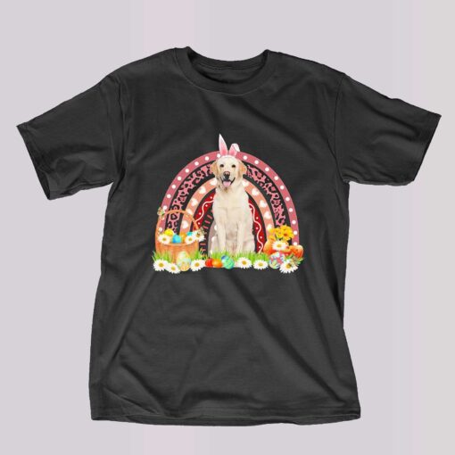 Easter Bunny Pink Dog Yellow Labrador Rainbow Shirt