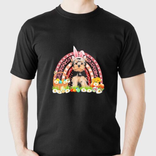 Easter Bunny Pink Dog Yorkshire Terrier Rainbow Shirt