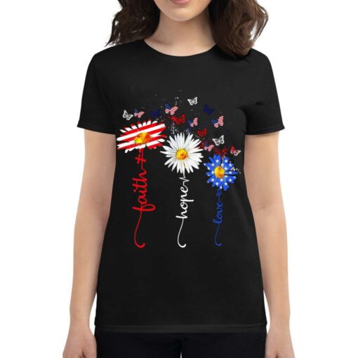 Faith Hope Love Butterfly Daisy Christians God 4th Of July Shirt