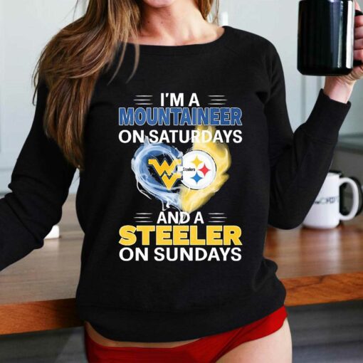 Heart Im A Mountaineer On Saturdays And A Steeler On Sundays Shirt