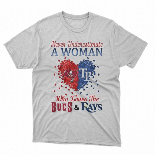 Hearts Never Underestimate A Woman Who Loves The Tampa Bay Buccaneers And Tampa Bay Rays Shirt