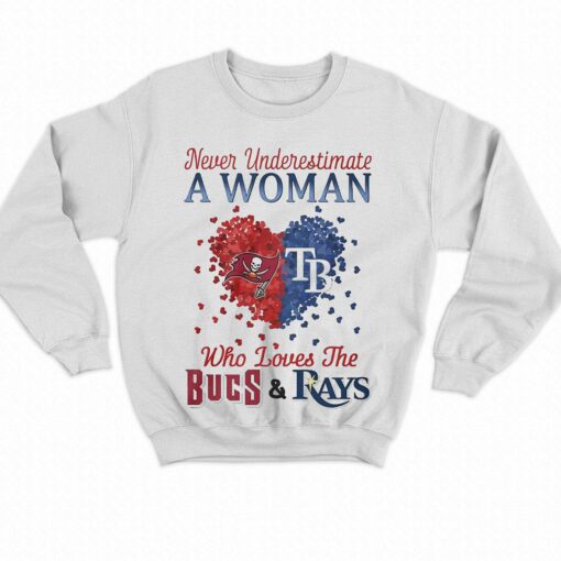 Hearts Never Underestimate A Woman Who Loves The Tampa Bay Buccaneers And Tampa Bay Rays Shirt