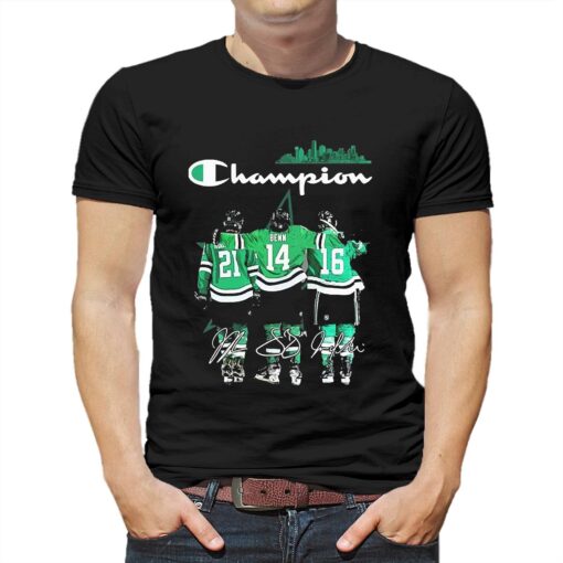 Jason Robertson Jamie Benn And Joe Pavelski Champion Dallas Stars Skyline Signatures Shirt