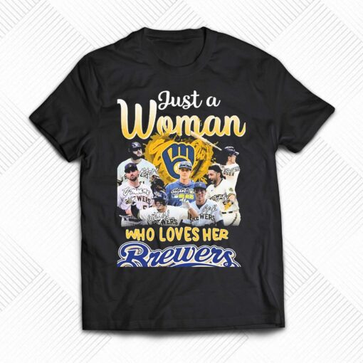 Just A Woman Who Loves Milwaukee Brewers 2023 Signatures Shirt