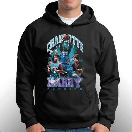 Larry Johnson Charlotte Hornets Mitchell Ness Hardwood Classics Bling Concert Player T-shirt