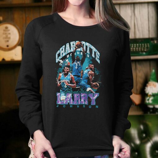 Larry Johnson Charlotte Hornets Mitchell Ness Hardwood Classics Bling Concert Player T-shirt