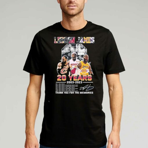 Lebron James 20 Years 2003-2023 La Lakers Miami Heat Cleveland Cavaliers Signatures Shirt