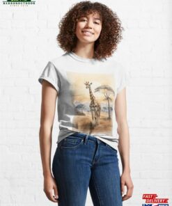 001 Cute Giraffe In A Serengeti Scene Classic T-Shirt Unisex