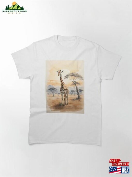 001 Cute Giraffe In A Serengeti Scene Classic T-Shirt Unisex