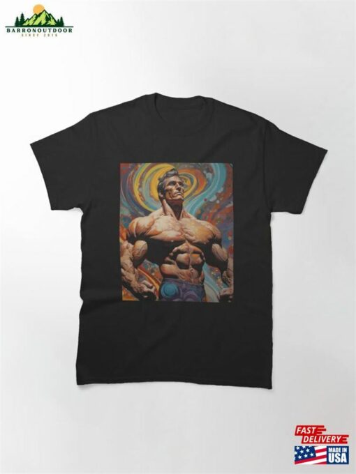 1960S Psychedelic Bodybuilder Illustration Classic T-Shirt Hoodie