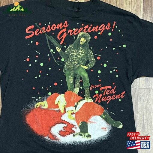 1990 Ted Nugent Seasons Greetings Whiplash Bash 50 Vintage T-Shirt Size S (M) Santa Claus Christmas Hoodie Classic