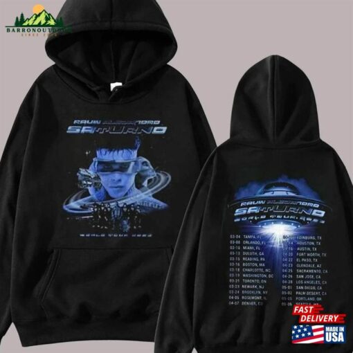 2 Sided 2023 Rauw Alejandro Saturno World Tour Sweatshirt Album T-Shirt Hoodie Classic