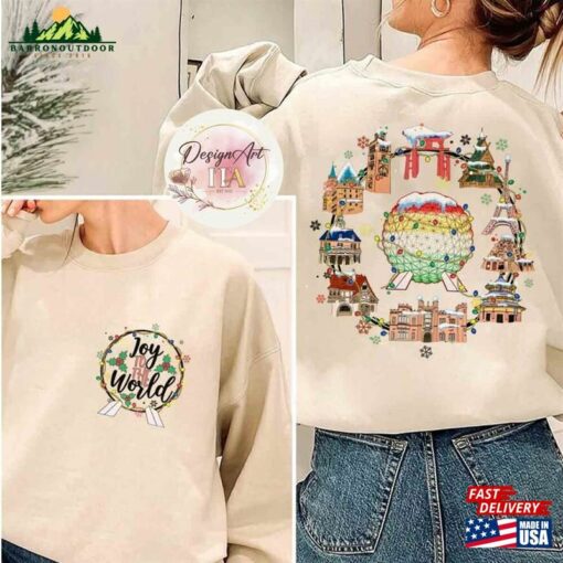 2 Sided Joy To The World Disney Christmas Shirt Epcot Tour T-Shirt Unisex