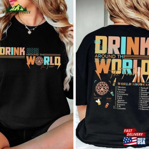 2 Sided Retro Drink Around The World Epcot Shirt Tour 2023 T-Shirt Hoodie Unisex