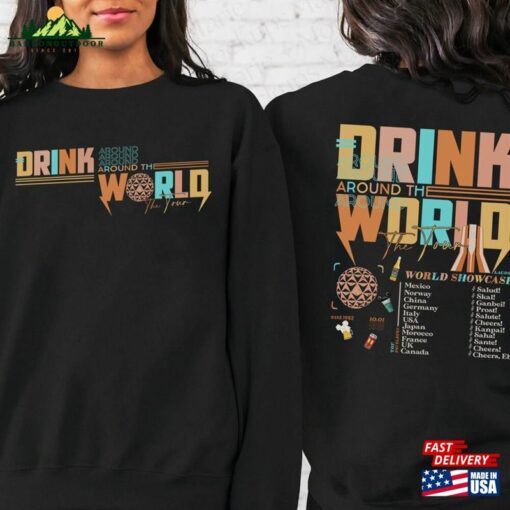 2 Sided Retro Drink Around The World Epcot Shirt Tour 2023 T-Shirt Hoodie Unisex