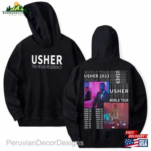 2 Sides Printed Usher My Way The Vegas Residency Tour 2023 Hoodie Music Sweatshirt Unisex T-Shirt