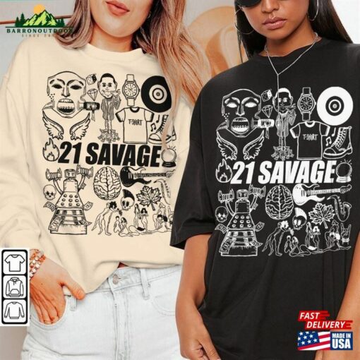 21 Savage Doodle Art Shirt Vintage Merch Tee Album Lyrics Tattoo Sweatshirt Hoodie T-Shirt