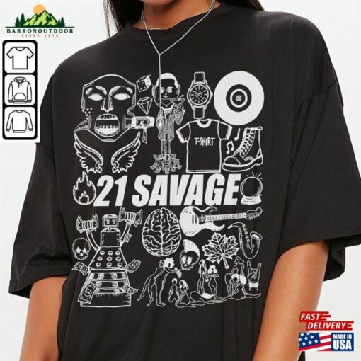 21 Savage Doodle Art Shirt Vintage Merch Tee Album Lyrics Tattoo Sweatshirt Hoodie T-Shirt