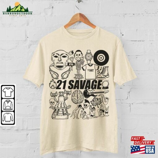 21 Savage Doodle Art Shirt Vintage Merch Tee Album Lyrics Tattoo Sweatshirt Hoodie T-Shirt