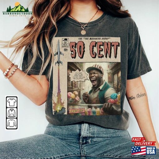 50 Cent Comic Shirt 90S Vintage Merch Book Art Candy Shop The Massacre Album World Tour Ticket 2023 Graphic Tee Gift V1 Com2305kh Sweatshirt Hoodie