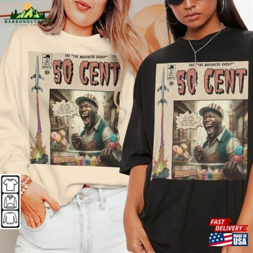 50 Cent Comic Shirt 90S Vintage Merch Book Art Candy Shop The Massacre Album World Tour Ticket 2023 Graphic Tee Gift V1 Com2305kh Sweatshirt Hoodie