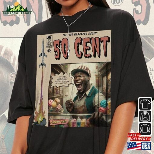 50 Cent Comic Shirt 90S Vintage Merch Book Art Candy Shop The Massacre Album World Tour Ticket 2023 Graphic Tee Gift V1 Com2305kh Sweatshirt Hoodie