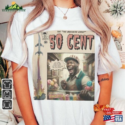 50 Cent Comic Shirt 90S Vintage Merch Book Art Candy Shop The Massacre Album World Tour Ticket 2023 Graphic Tee Gift V1 Com2305kh Sweatshirt Hoodie