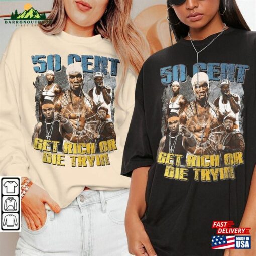 50 Cent Rap Shirt Get Rich Or Die Tryin Album 90S Y2k Merch Vintage Hiphop Sweatshirt Hoodie Unisex