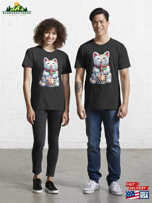 8 Bit Pixelated Maneki Neko Cat Boba Tea Essential T-Shirt Unisex