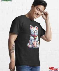 8 Bit Pixelated Maneki Neko Cat Boba Tea Essential T Shirt Unisex 3