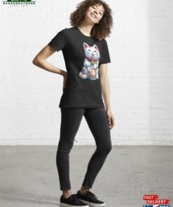 8 Bit Pixelated Maneki Neko Cat Boba Tea Essential T Shirt Unisex 4