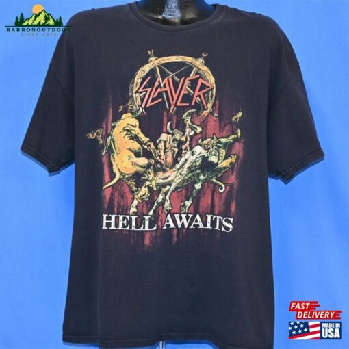 90S Slayer Hell Awaits Thrash Metal Rock Band Cover Art T Shirt Extra Large Sweatshirt Hoodie