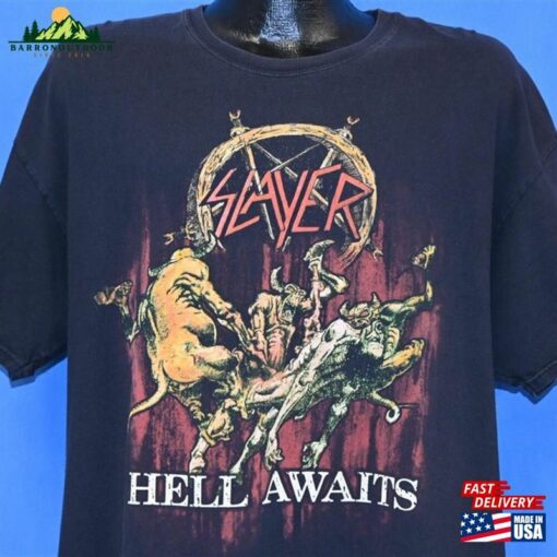 90S Slayer Hell Awaits Thrash Metal Rock Band Cover Art T Shirt Extra Large Sweatshirt Hoodie