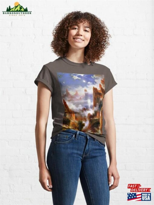 A Beautiful Blue Sky With Daytime Moon By Thomas Moran Painting Hoodie Unisex