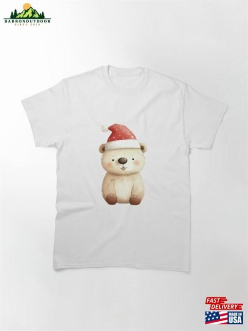 A Cute Bear In Red Christmas Hat Classic T-Shirt Unisex