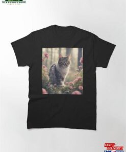 A Cute Cat Walking Between Flowers Classic T-Shirt Hoodie