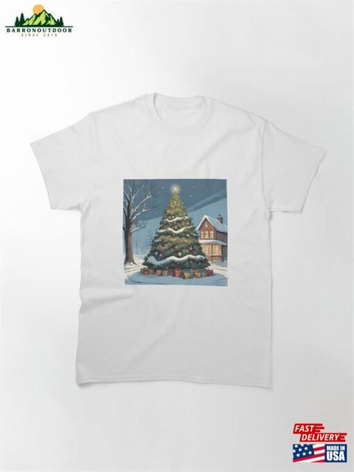 A Decorated Christmas Tree Under Blanket Of Snow Classic T-Shirt Unisex