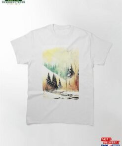 A Frozen River On Quiet Forest In Snowy Winter Classic T-Shirt Unisex