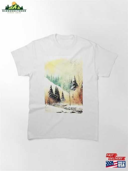 A Frozen River On Quiet Forest In Snowy Winter Classic T-Shirt Unisex