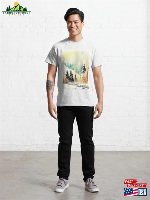 A Frozen River On Quiet Forest In Snowy Winter Classic T-Shirt Unisex