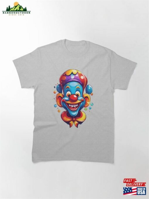 A Logo For Childs Cute Happy Clown Sticking Out His Tongue Laughing T-Shirt Classic