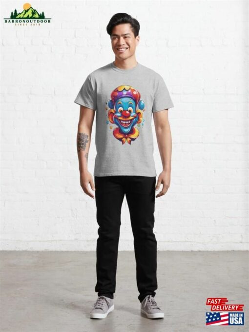 A Logo For Childs Cute Happy Clown Sticking Out His Tongue Laughing T-Shirt Classic