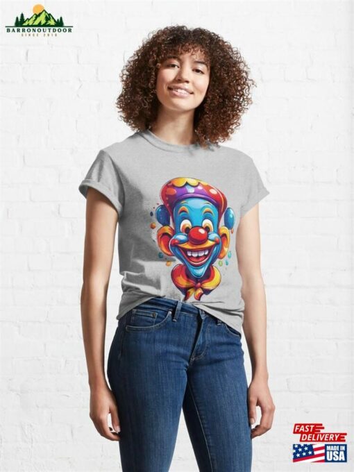 A Logo For Childs Cute Happy Clown Sticking Out His Tongue Laughing T-Shirt Classic